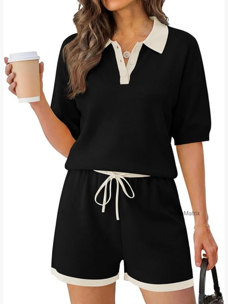 2 Piece Knit Short Sets Women Summer Lounge Coordinates